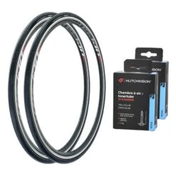 Pack 2 Hutchinson Equinox 2 700 X 25 TT Reinforced + 2 Chambre à Air Hutchinson 700x25-30 Valve Presta 60 Mm